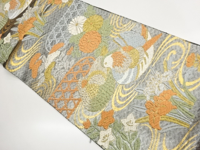 JAPANESE KIMONO / PAPER CLOTH: FUKURO OBI / WOVEN MANDARIN DUCK / FLOR